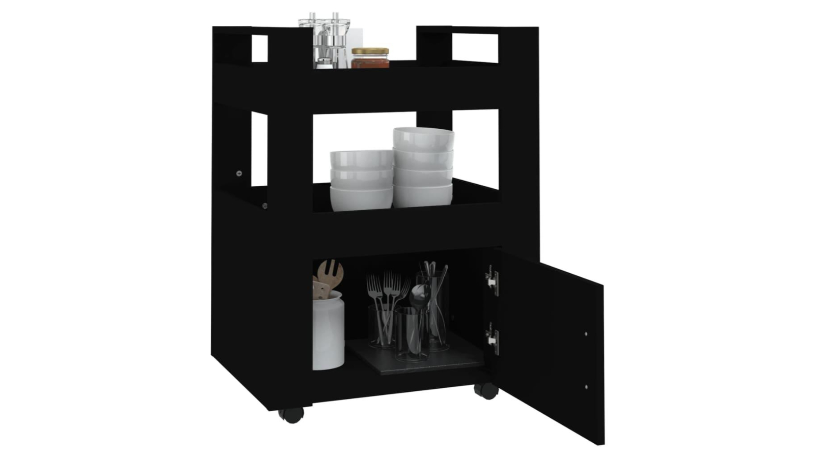 vidaXL Kitchen Trolley with Door Black Harvey Norman