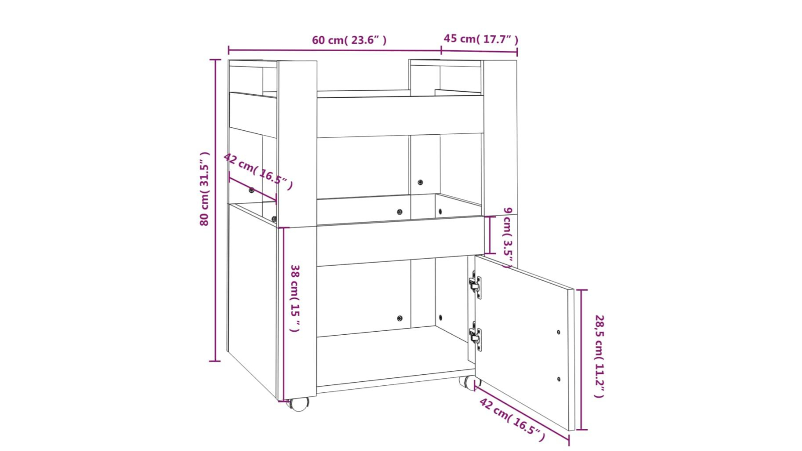 vidaXL Kitchen Trolley with Door Smoked Oak Harvey Norman