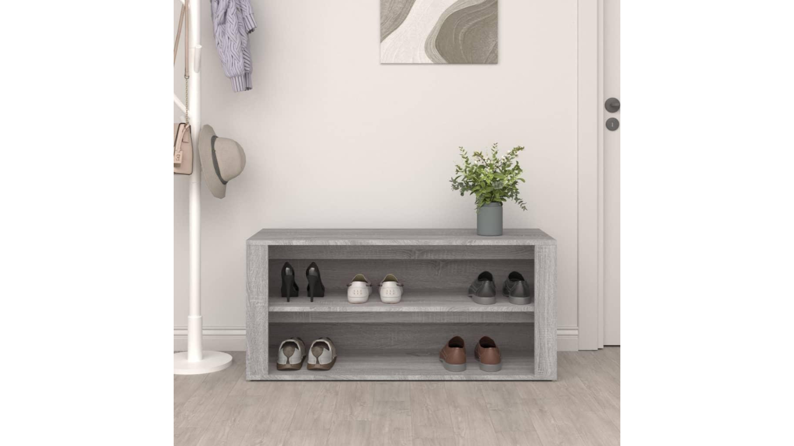 vidaXL 100 x 35 x 45cm Engineered Wood Shoe Rack - Grey Sonoma | Harvey ...