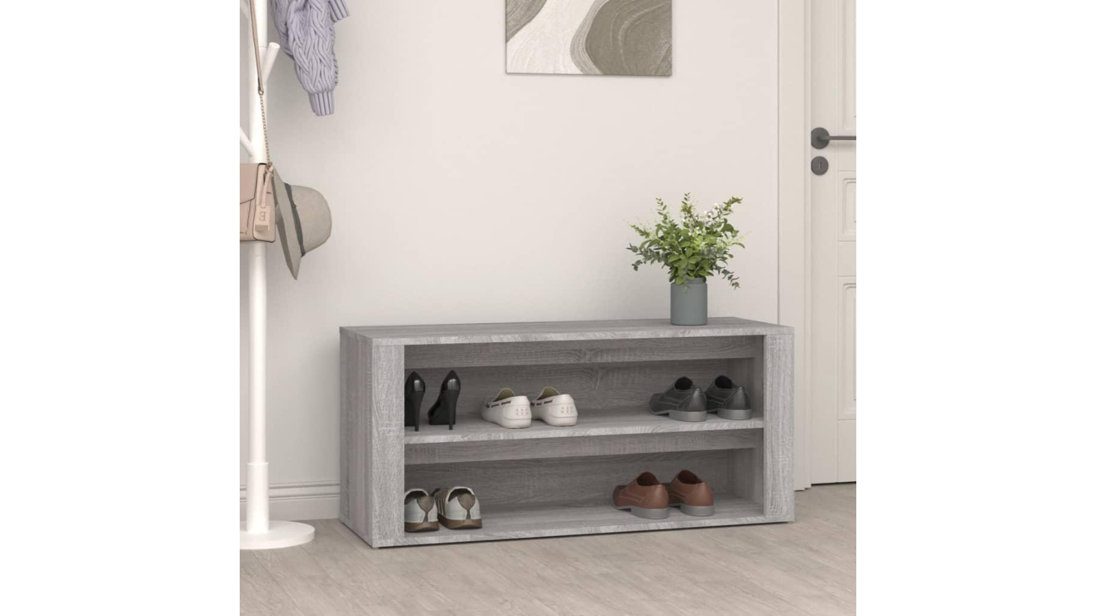 vidaXL 100 x 35 x 45cm Engineered Wood Shoe Rack - Grey Sonoma | Harvey ...