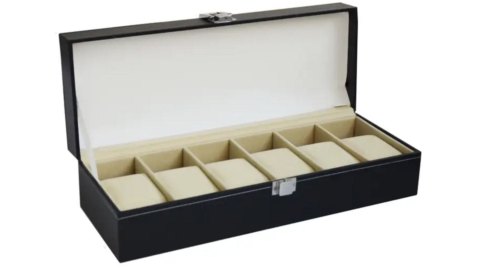 Serrano 6 Slot Mens Watch Display Case Box Black PU Leather - Black