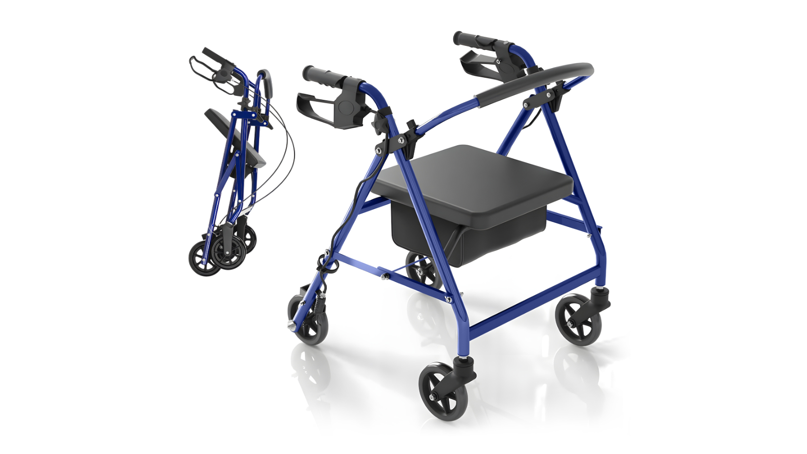 Advwin 4-Wheel Foldable Mobility Aid with Padded Seat - Blue
