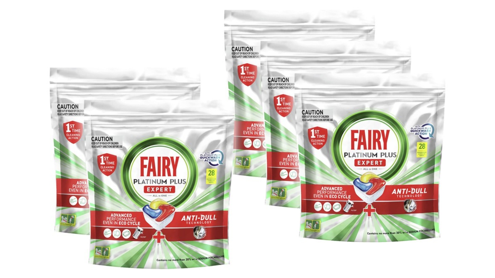Fairy Platinum 28 Piece Lemon Scented Plus Dishwasher - Pack of 5
