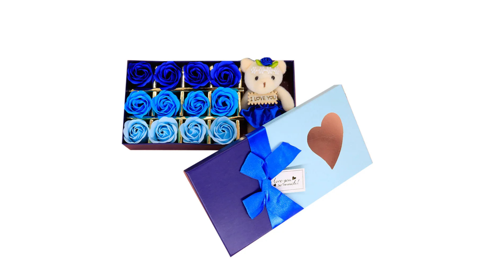 NNEOBA 12 Piece Rose Bouquet in Heart-Shaped Box Scented Soap Flower Gift 