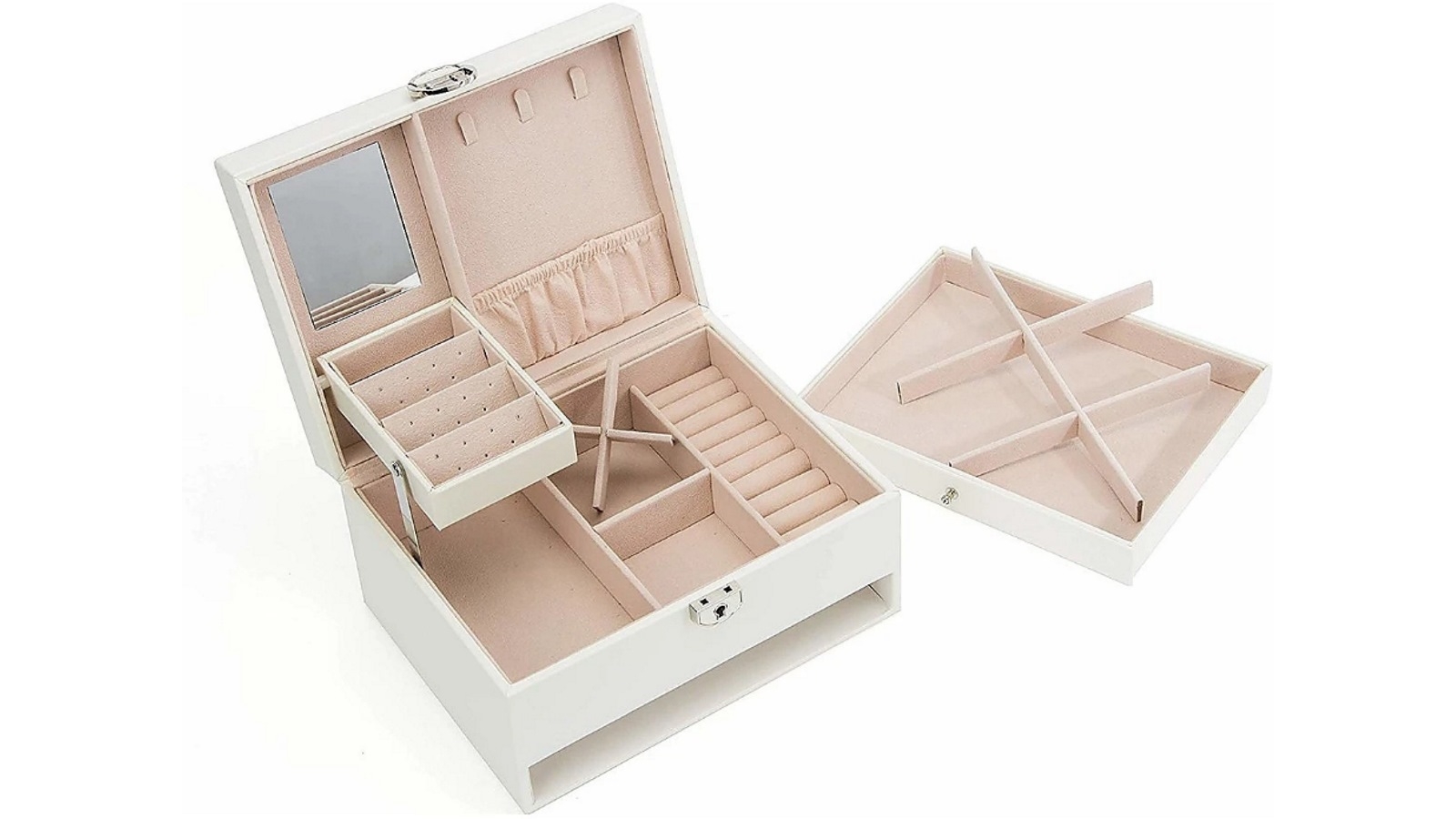 Serrano Jewellery Storage Box Girls Rings Necklaces Display Organiser Storage Case - Cream