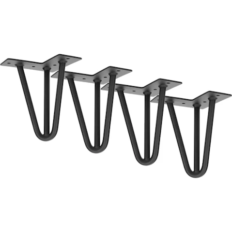 Serrano Set of 4 Industrial Steel Bench 3-Rod Retro Hairpin Table Legs - Black