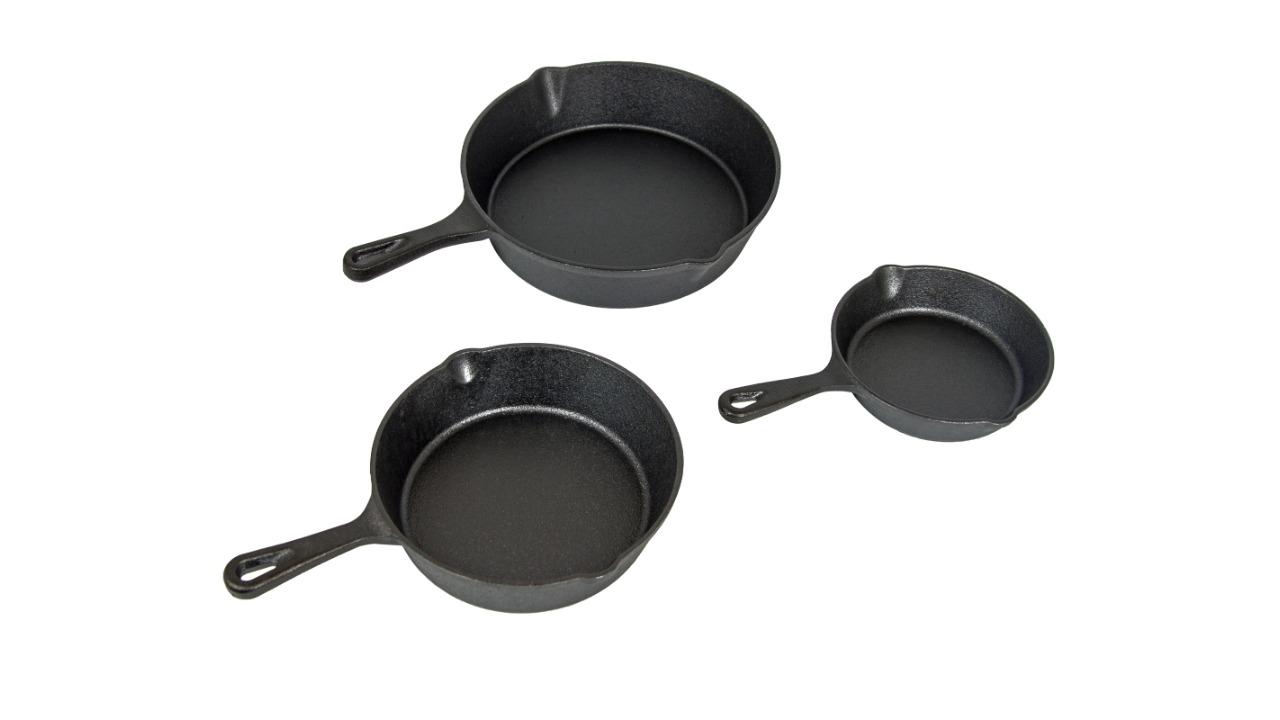 Serrano Pre Seasoned Cast Iron Skillet Fry Pan Set - 3 Piece 