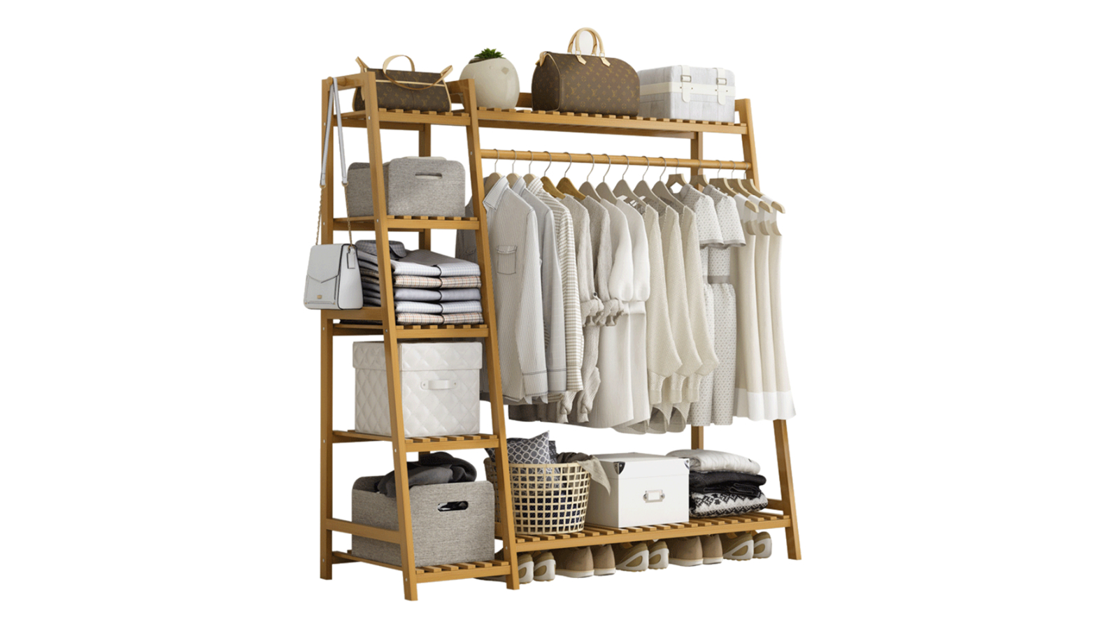 Serrano Portable Clothes Rack Bamboo Rail Hanger