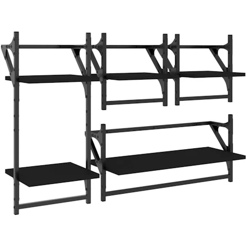 vidaXL 4 Piece Engineered Wood Wall Shelf Set with Bars