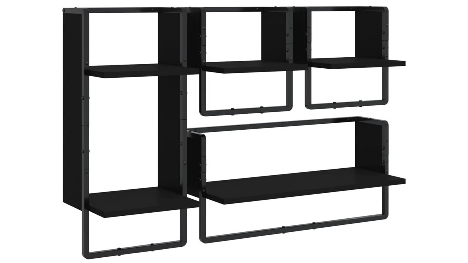 vidaXL 4 Piece Black Engineered Wood Wall Shelf Set with Bars