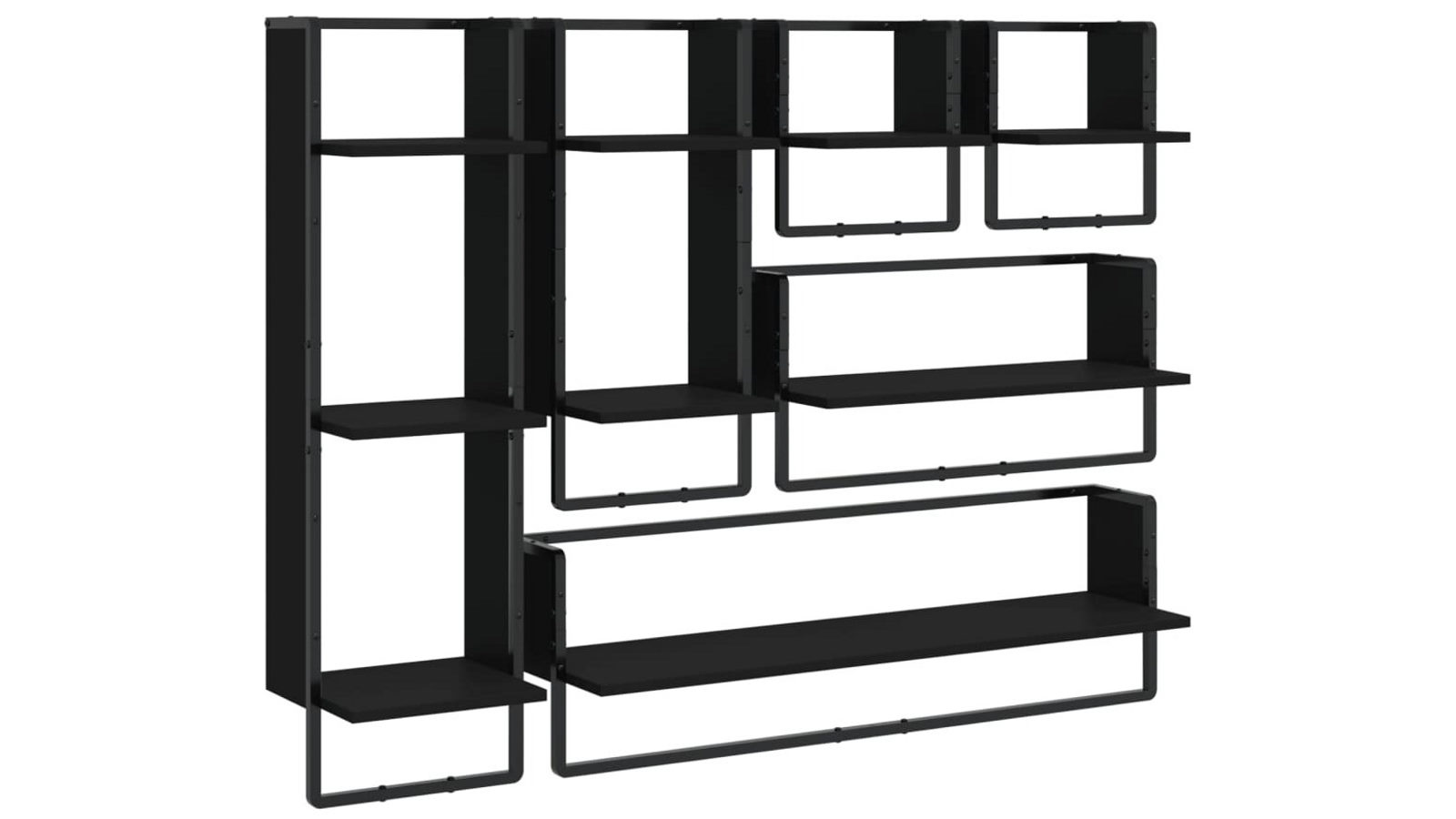 vidaXL 6 Piece Black Engineered Wood Wall Shelf Set with Bars