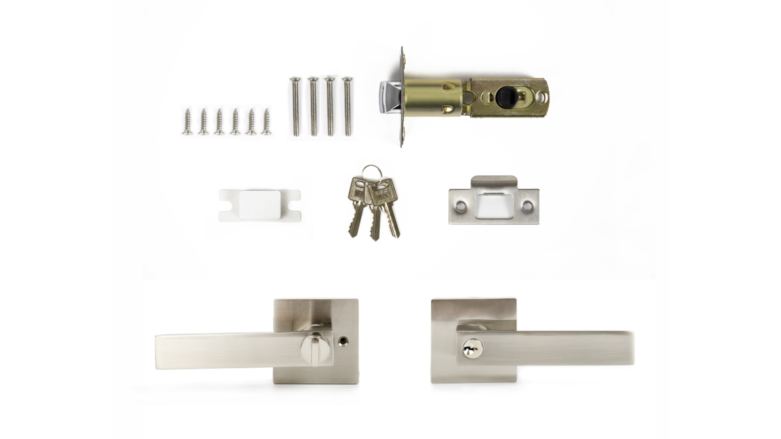 Serrano Nickel Lever Key Lock Function Square Satin Door Handle Set 