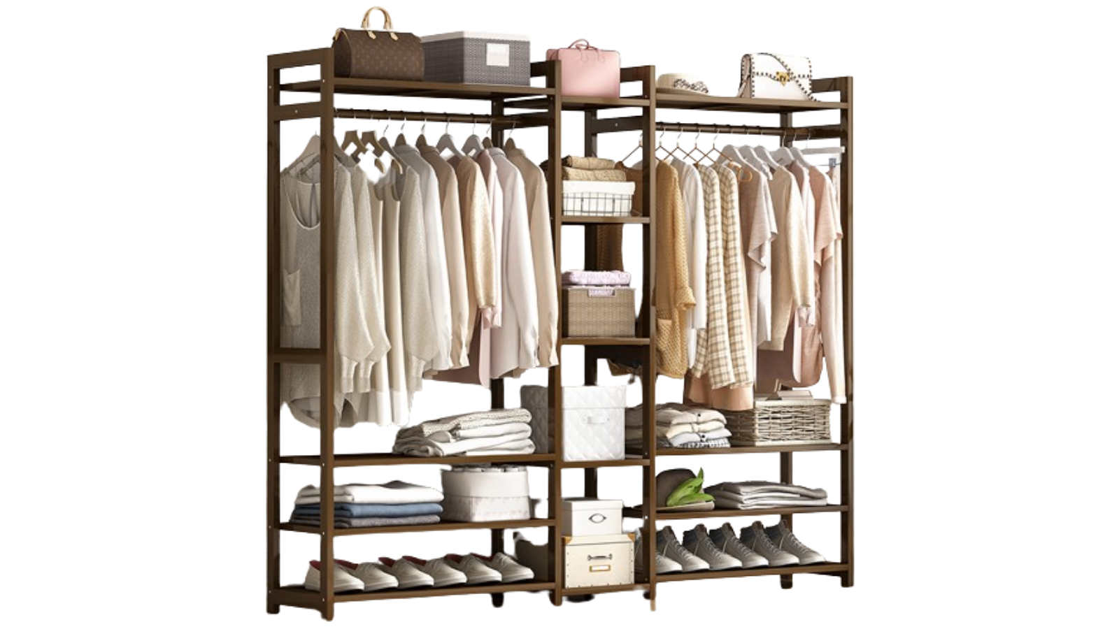 Serrano Portable Clothes Rack Bamboo Rail Hanger Airer Closet
