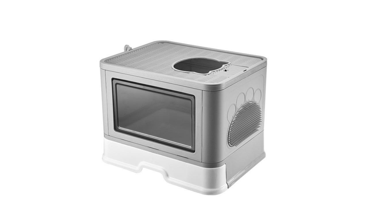 Serrano Grey Jumbo Hooded Box with Hair Grooming Cat Litter 