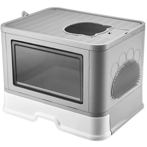 Serrano Grey Jumbo Hooded Box with Hair Grooming Cat Litter