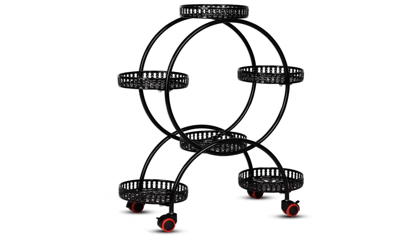 Serrano 4 Layer 6 Pots Flower Holder Plant Stand Shelf 4-Wheel Free Moving Rack