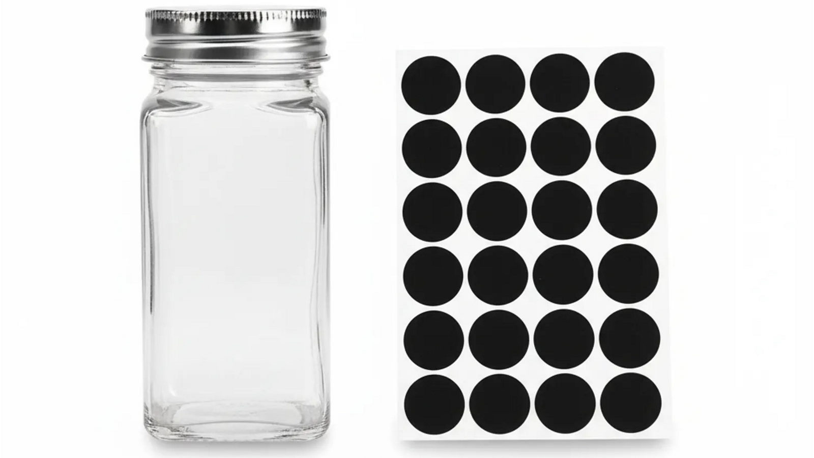 Vikus 24 Piece Glass Spice Jars with 48 Piece Black Labels 