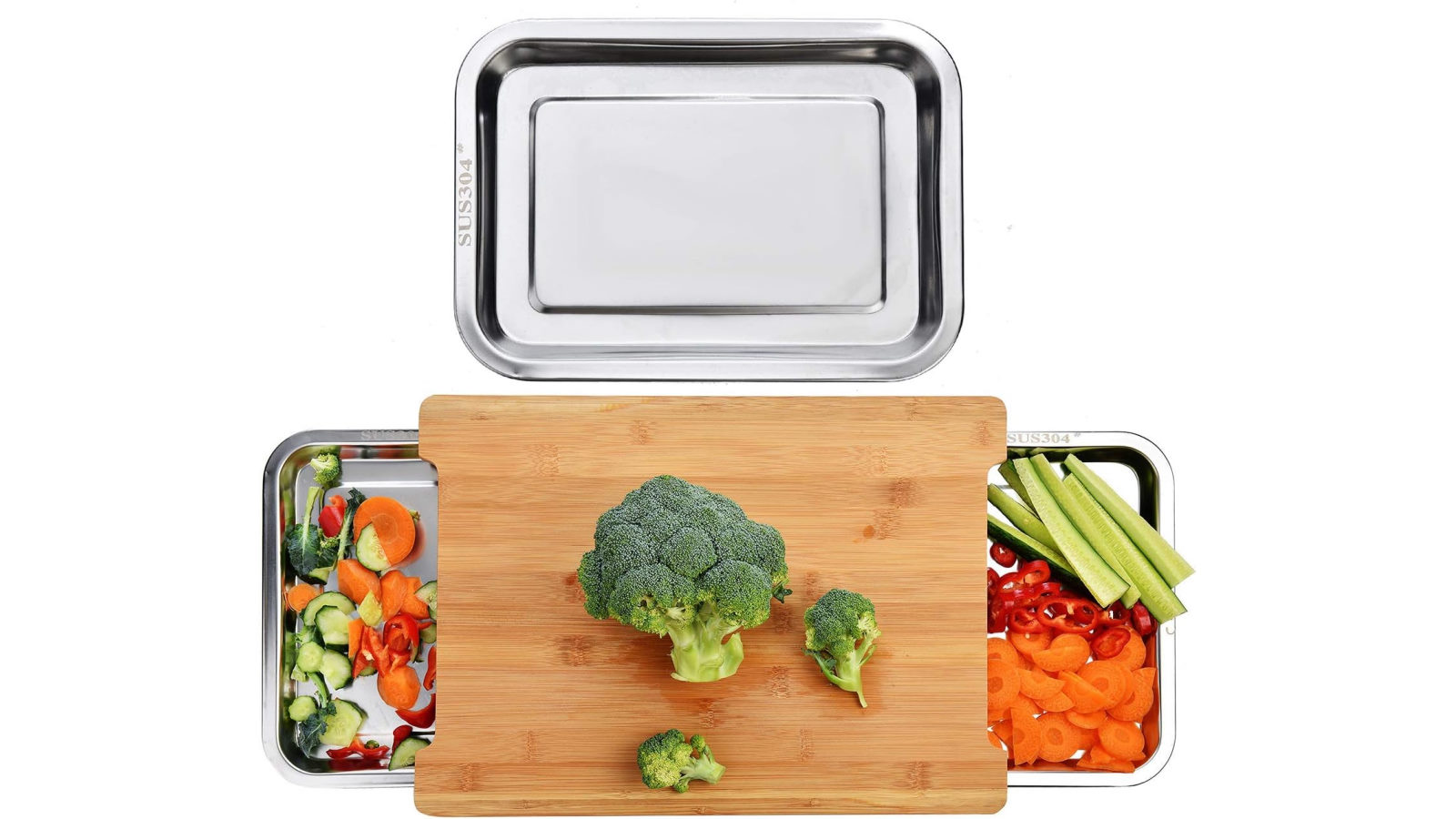 YS Chopping Board with 2 Organiser Stainless Steel Containers
