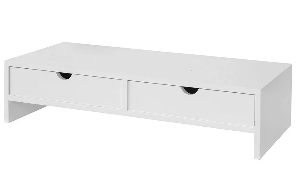 Vikus White Monitor Stand Desk Organiser with 2 Drawers