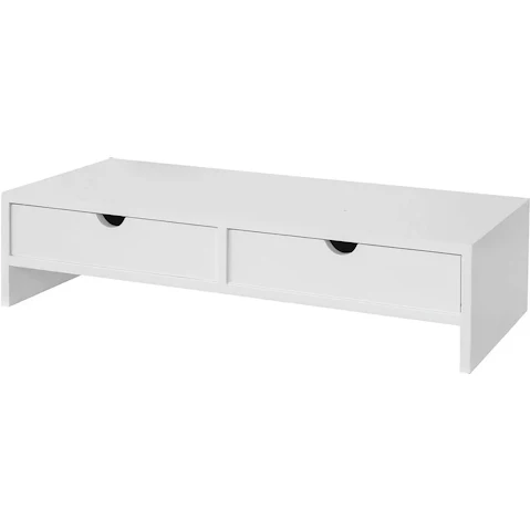 Vikus White Monitor Stand Desk Organiser with 2 Drawers