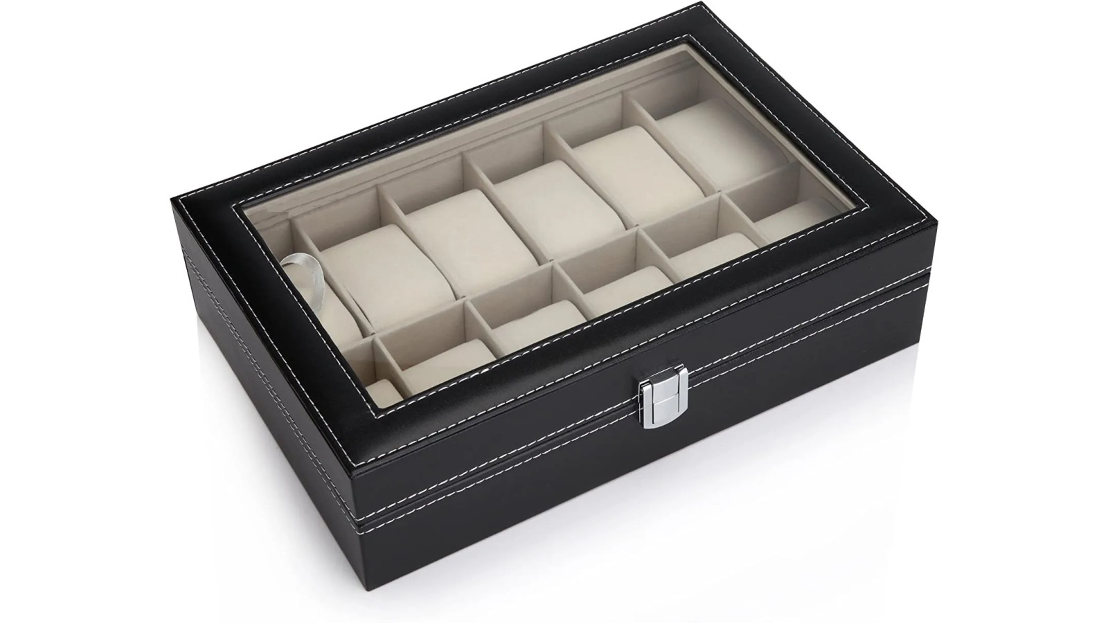 Vikus Black PU Leather Watch Organiser Display Storage Box Cases with 12 Slots