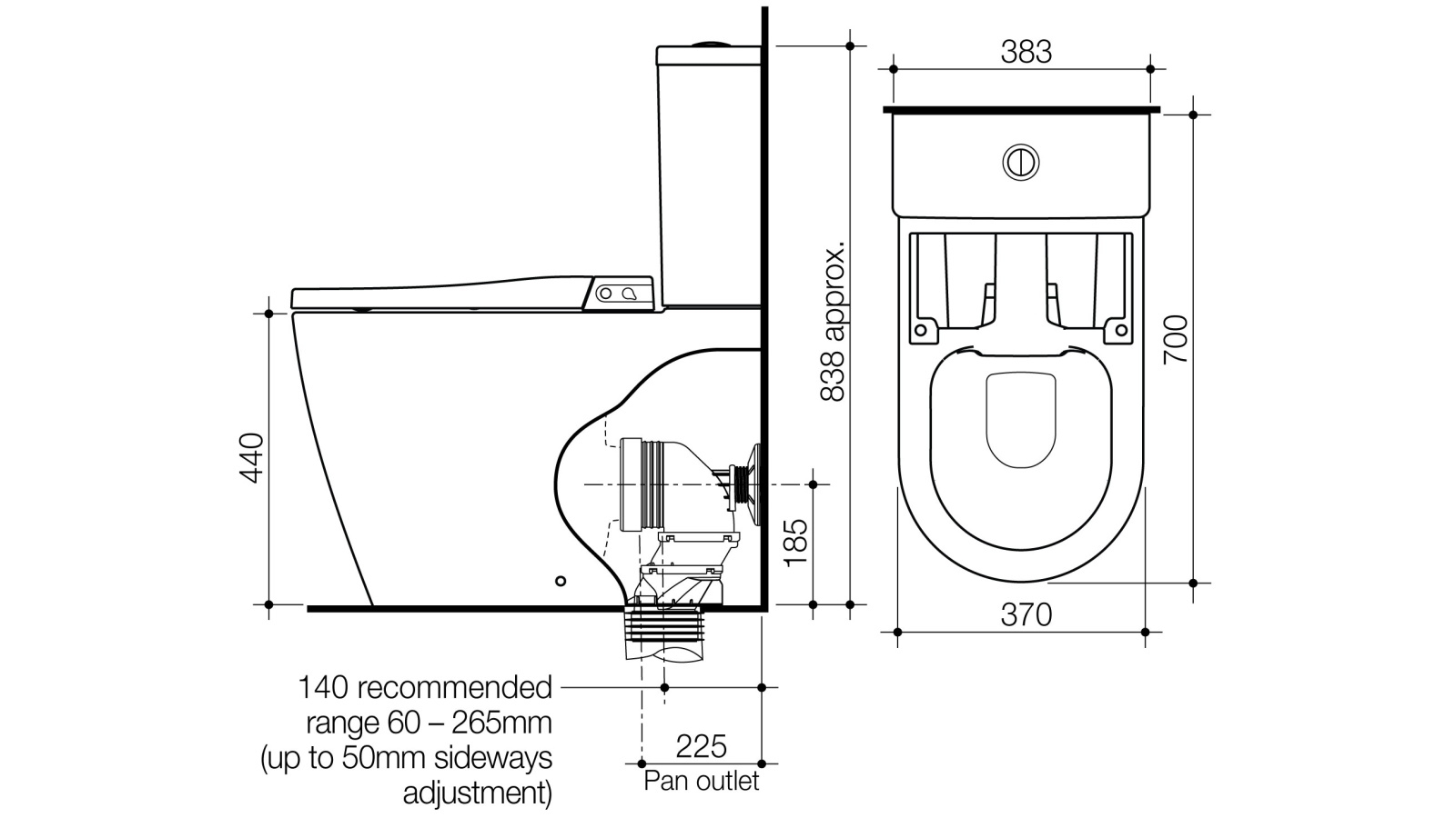 Caroma Urbane II Cleanflush BacktoWall Intelligent Toilet Suite with Germgard Bottom Inlet