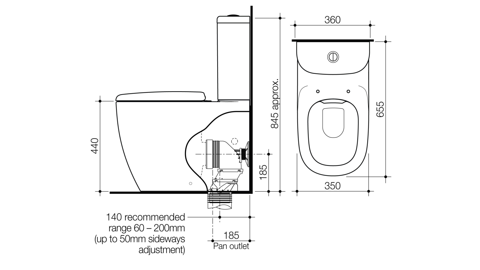Caroma Contura II Cleanflush Wall Faced Close Coupled Bottom Inlet ...