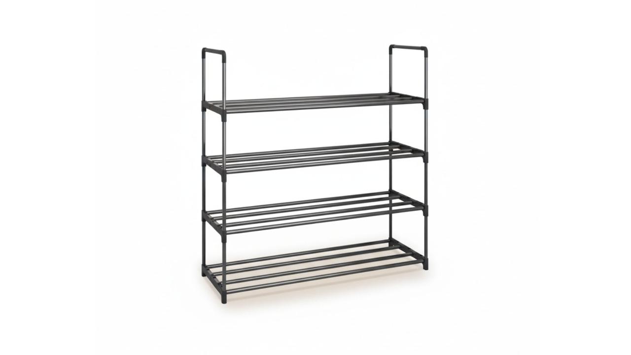 Vikus Black 4-Tier Stainless Steel Shoe Rack - 55cm