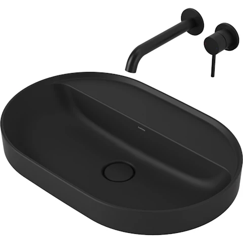 Liano II 600mm Pill Inset Basin with Tap Landing – Matte Black