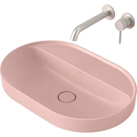 Liano II 600mm Pill Inset Basin with Tap Landing – Matte Pink