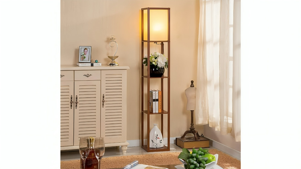 Vikus Floor Lamp with Shelves - Brown