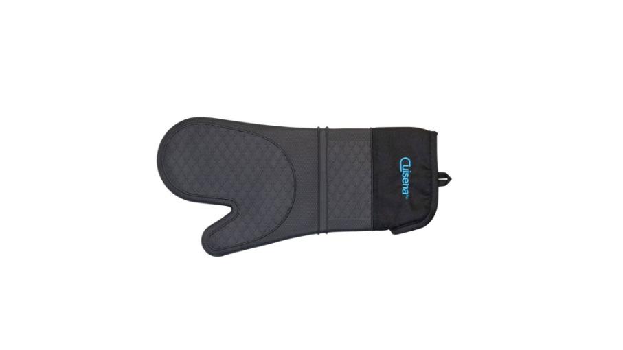 Cuisena Silicone and Fabric Kitchen Heat-Resistant Oven Glove Mitt - Black