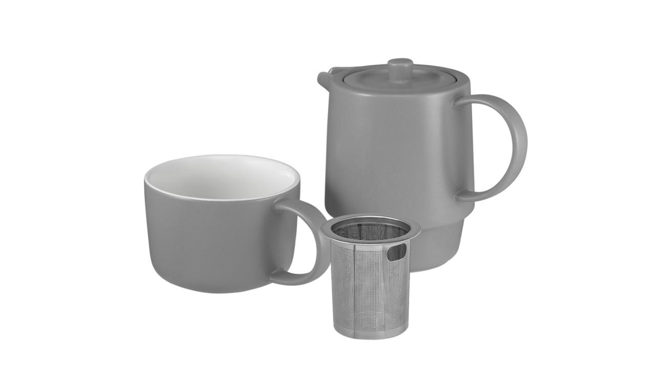 Maxwell and Williams 450ml Cafe Life Porcelain Tea-for-One with Infuser - Grey