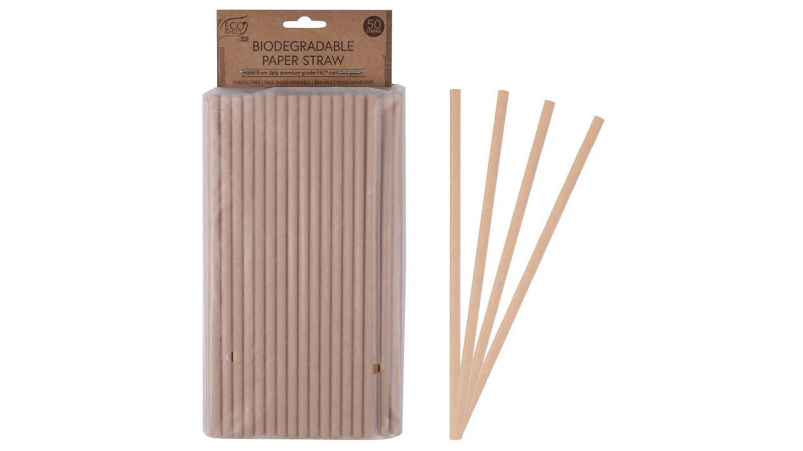 Eco Basics 19.5cm Biodegradable 50 Piece Birthday/Party 3Ply Paper Drinking Straw
