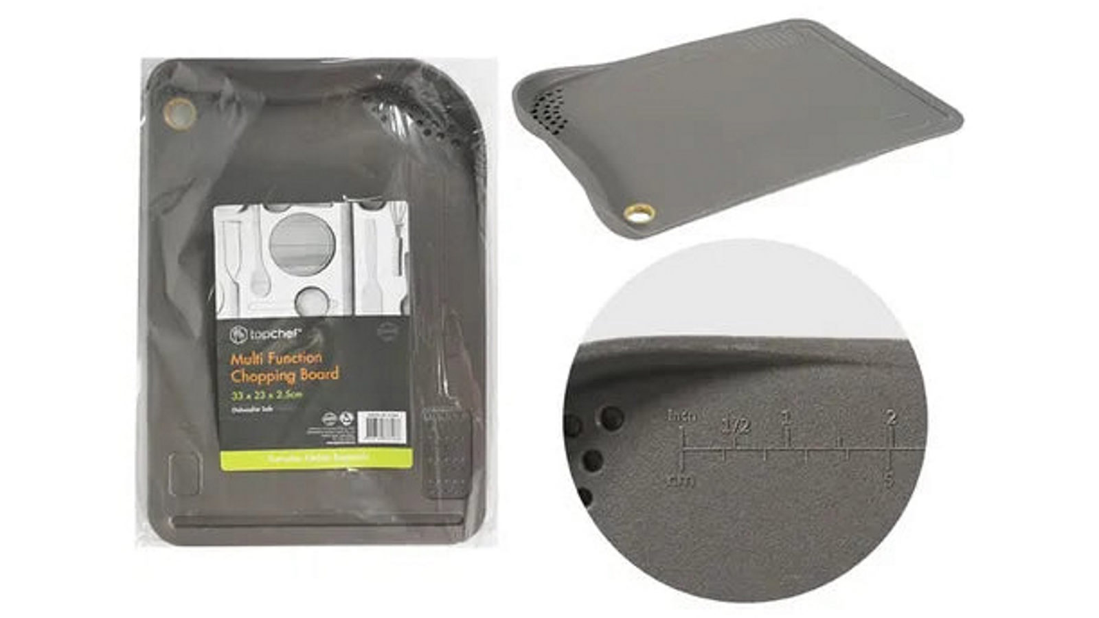 Top Chef  33 x 23 x 2.5cm Multi Function Durable Sleek Nonslip Chopping Board - Black