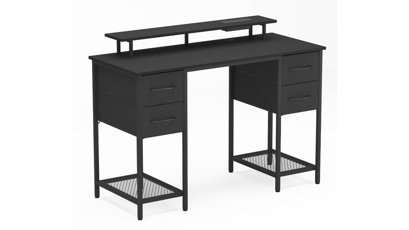 Advwin 120cm Gaming Desk with LED Light Power Outlet Monitor Stand - Black