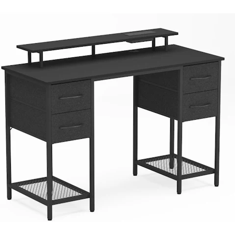 Advwin 120cm Gaming Desk with LED Light Power Outlet Monitor Stand - Black