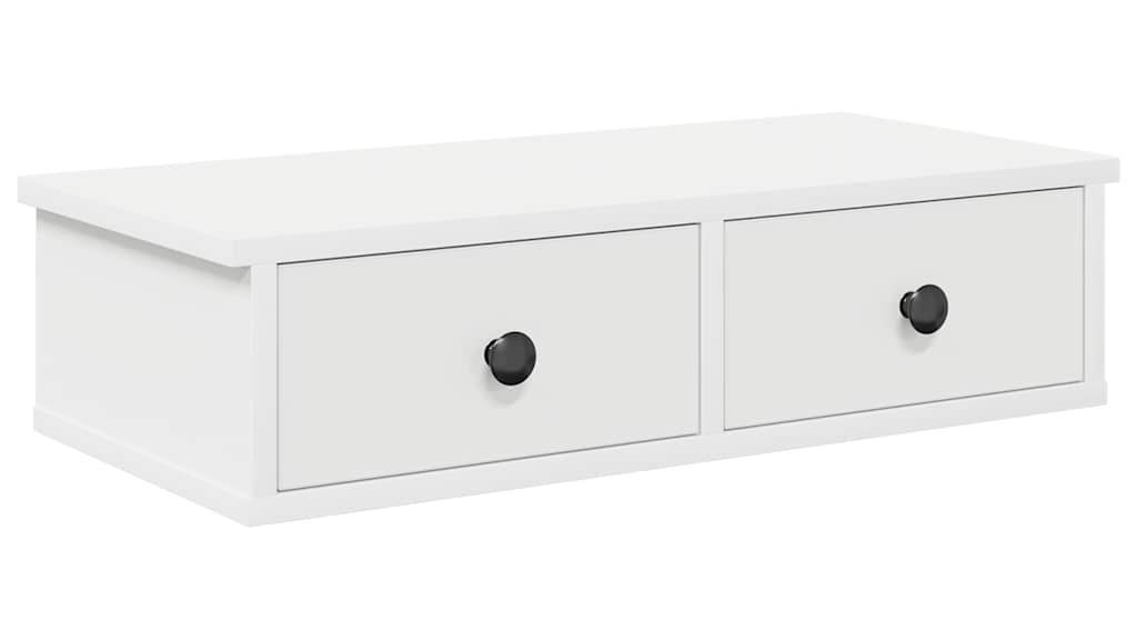 vidaXL White Engineered Wood Wall Shelf with Drawers - 60 x 28 x 15cm