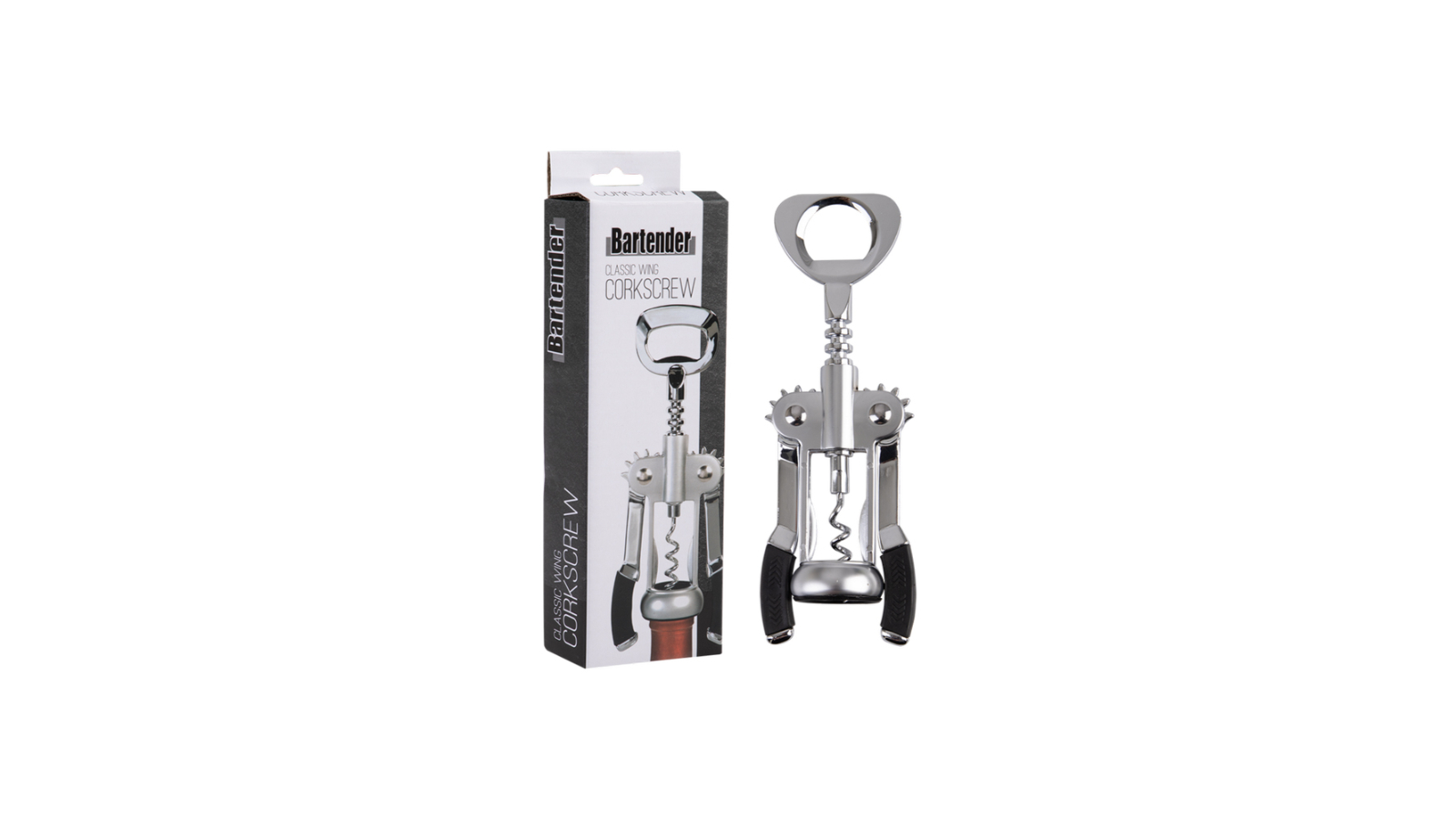 Bartender Classic Wing Corkscrew made from Heavy Duty Cast Metal - Chrome