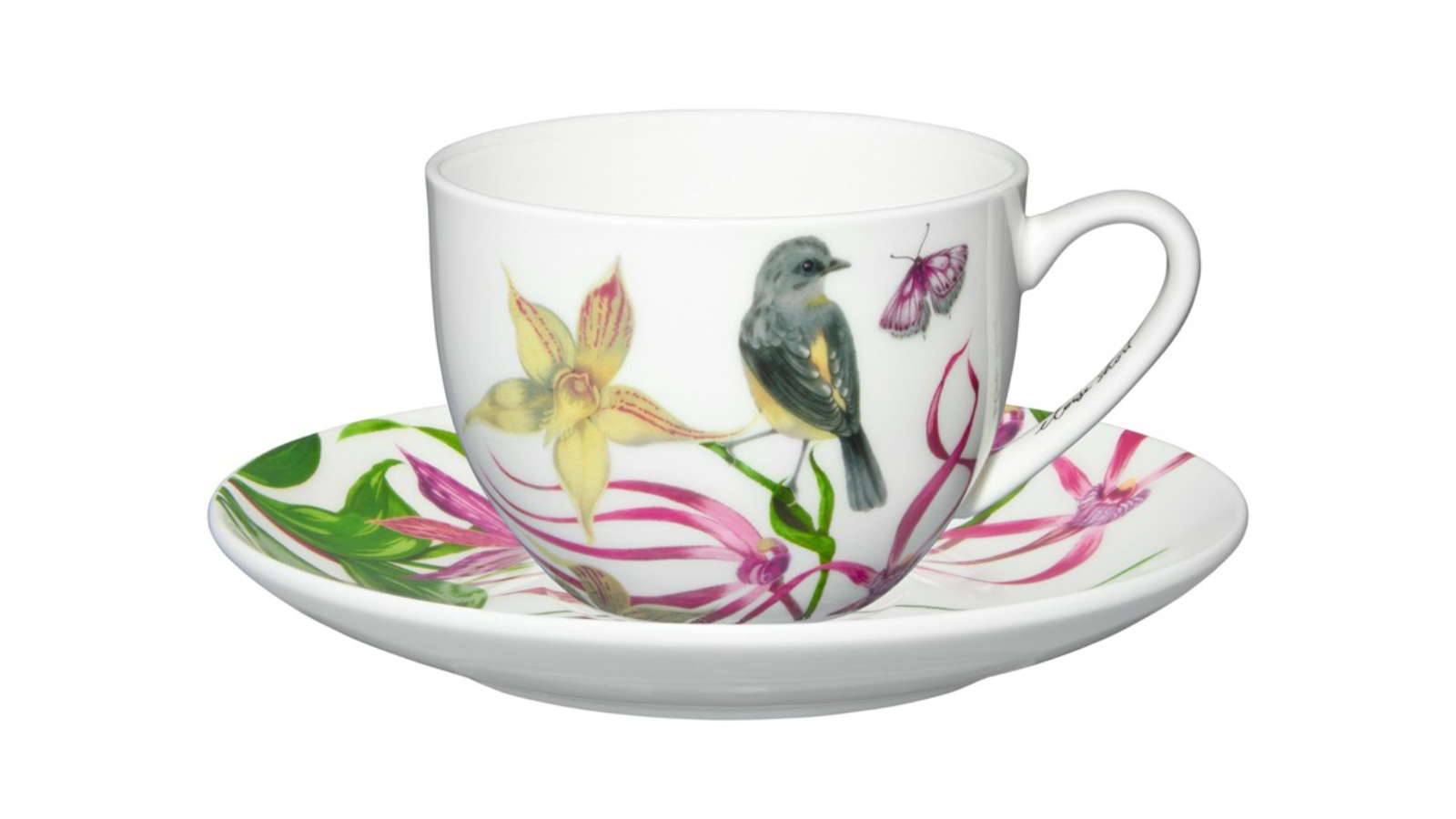 Maxwell and Williams 240ml Eloise Short Lyric Cup and Saucer - Yellow Robin