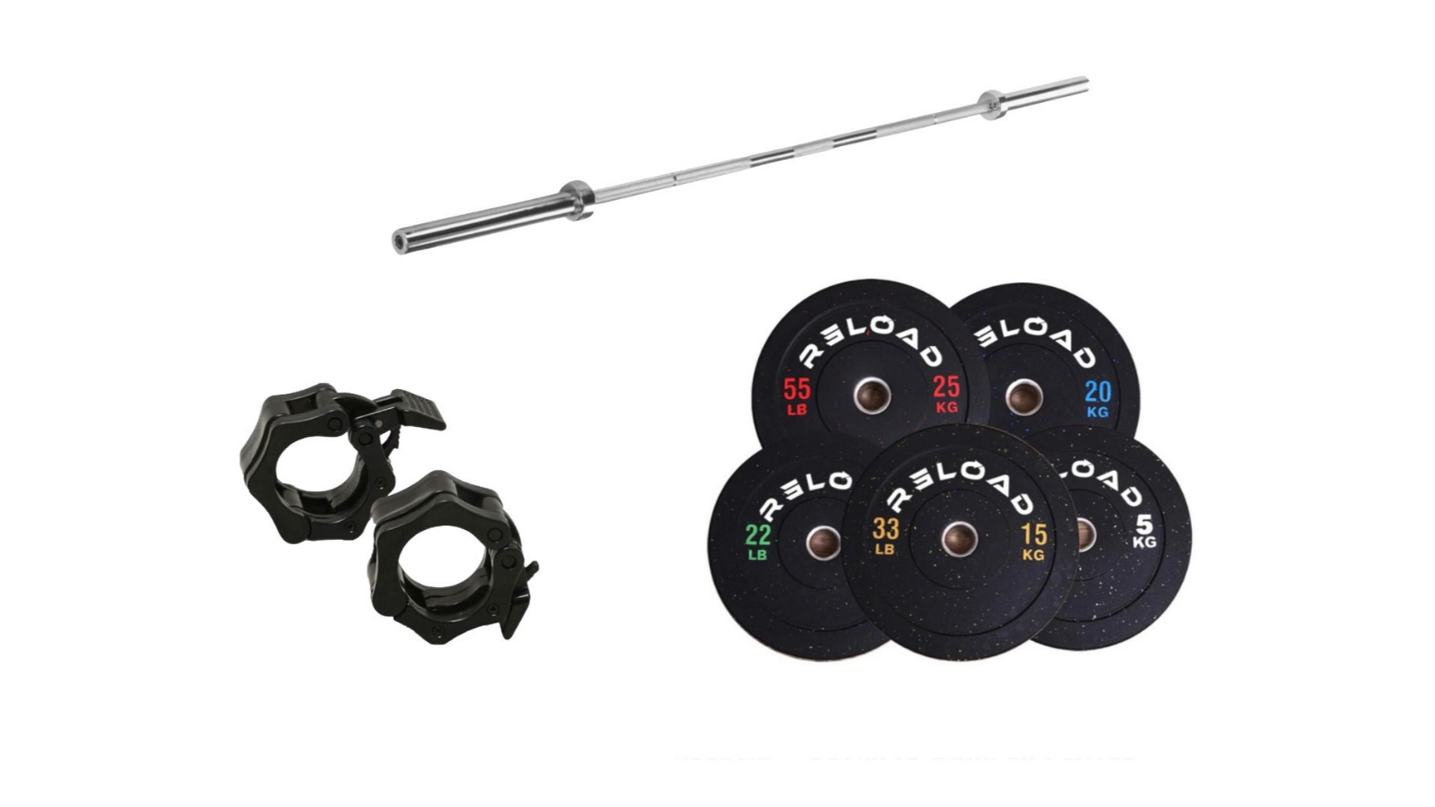 Fitness Hero 100kg Reload Bumper Plate and Barbell Set (Package)