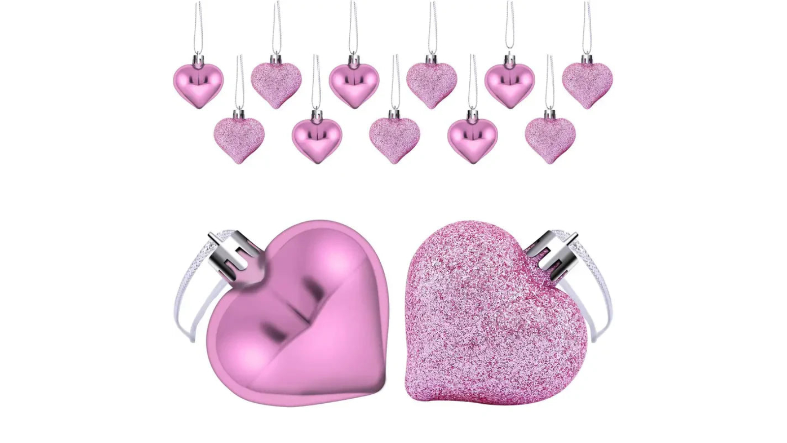 TM 12 Piece Plastic Heart Hanging Ornament - Frosted Pink