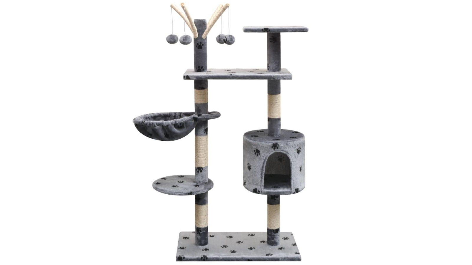 vidaXL 125x35cm Cat Tree with Sisal Scratching Posts - Grey with Paw Prints