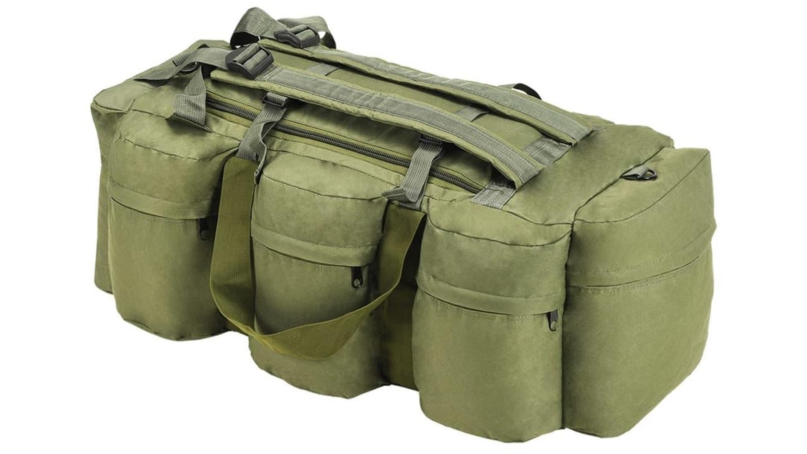vidaXL Olive Green 3-in-1 Army-Style Duffel Bag - 120L