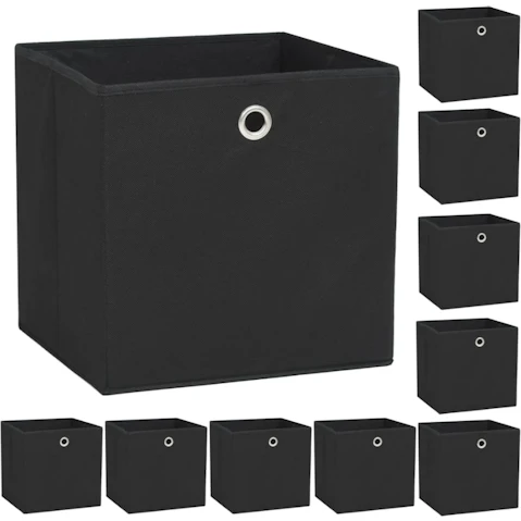 vidaXL 10 Piece Non-woven Fabric Black Storage Boxes - 32 x 32 x 32cm