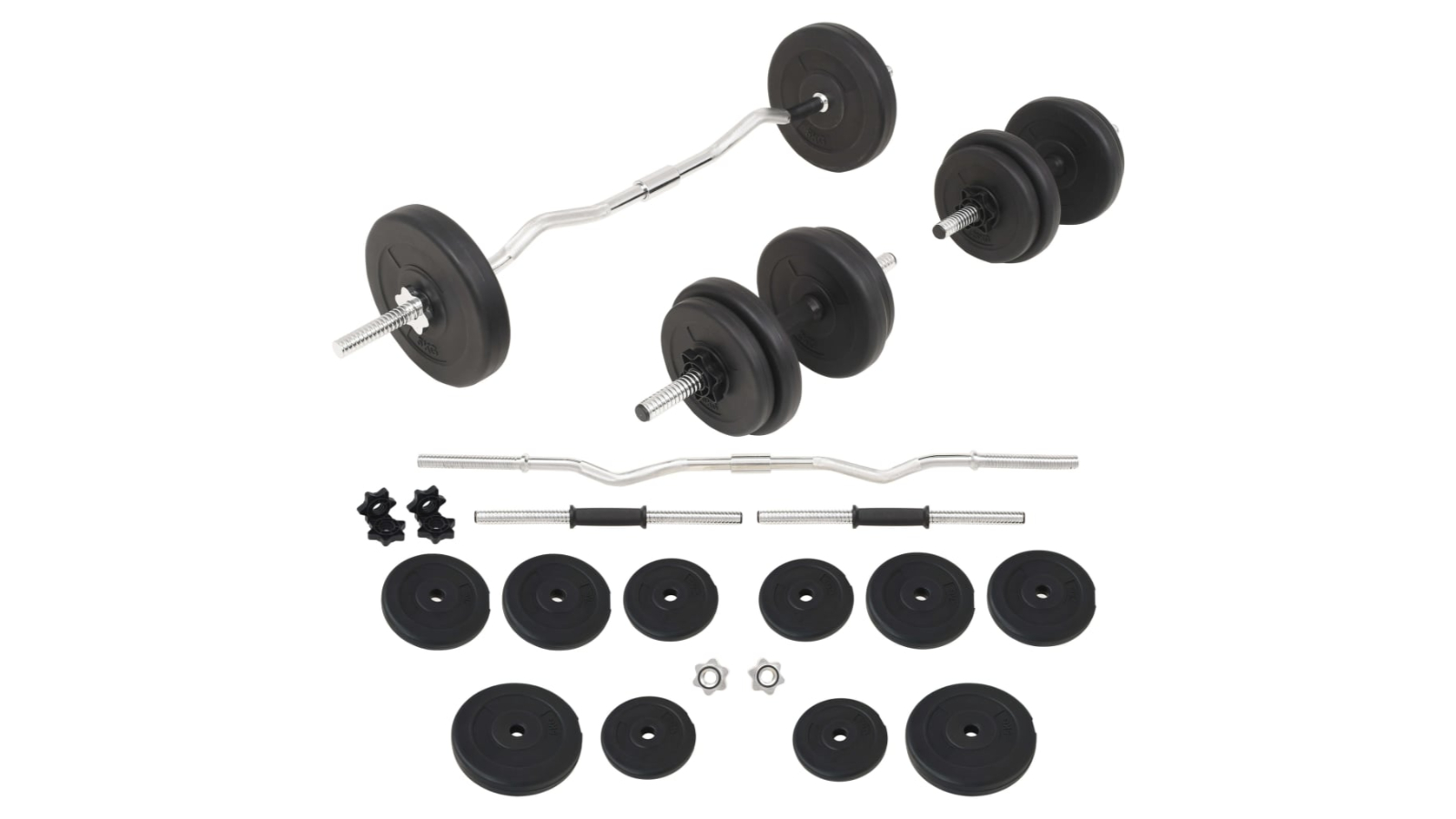 vidaXL Curl Weight Barbell Bar and Dumbbell Set - 30kg