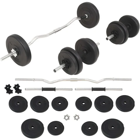 vidaXL Curl Weight Barbell Bar and Dumbbell Set - 30kg