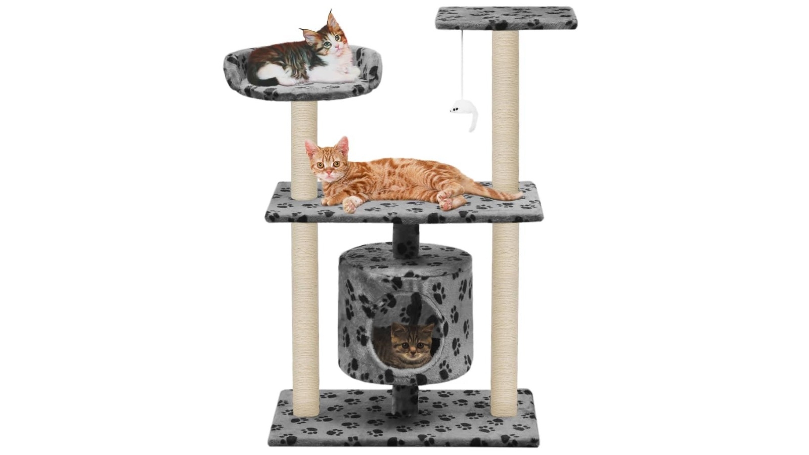 vidaXL 95cm Cat Tree with Sisal Scratching Posts - Grey with Paw Prints