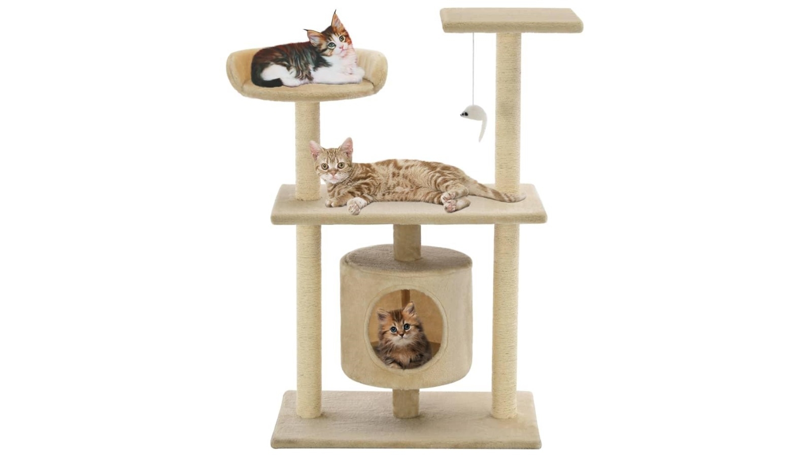 vidaXL 95cm Cat Tree with Sisal Scratching Posts - Beige
