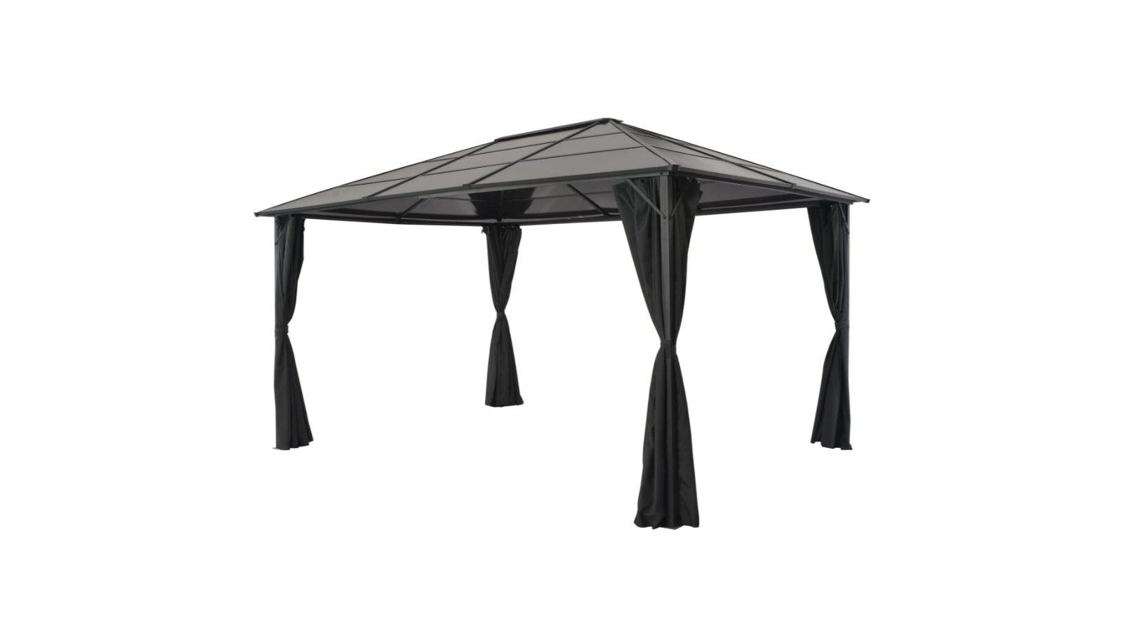 vidaXL Aluminium Black Gazebo with Curtain - 4 x 3 x 2.6 m